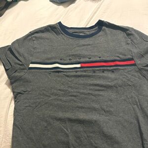 Tommy Hilfiger Gray Tee with Red and Blue Stripes